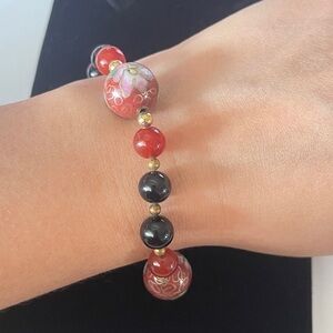 Vintage Cloisonné beaded red and black bracelet